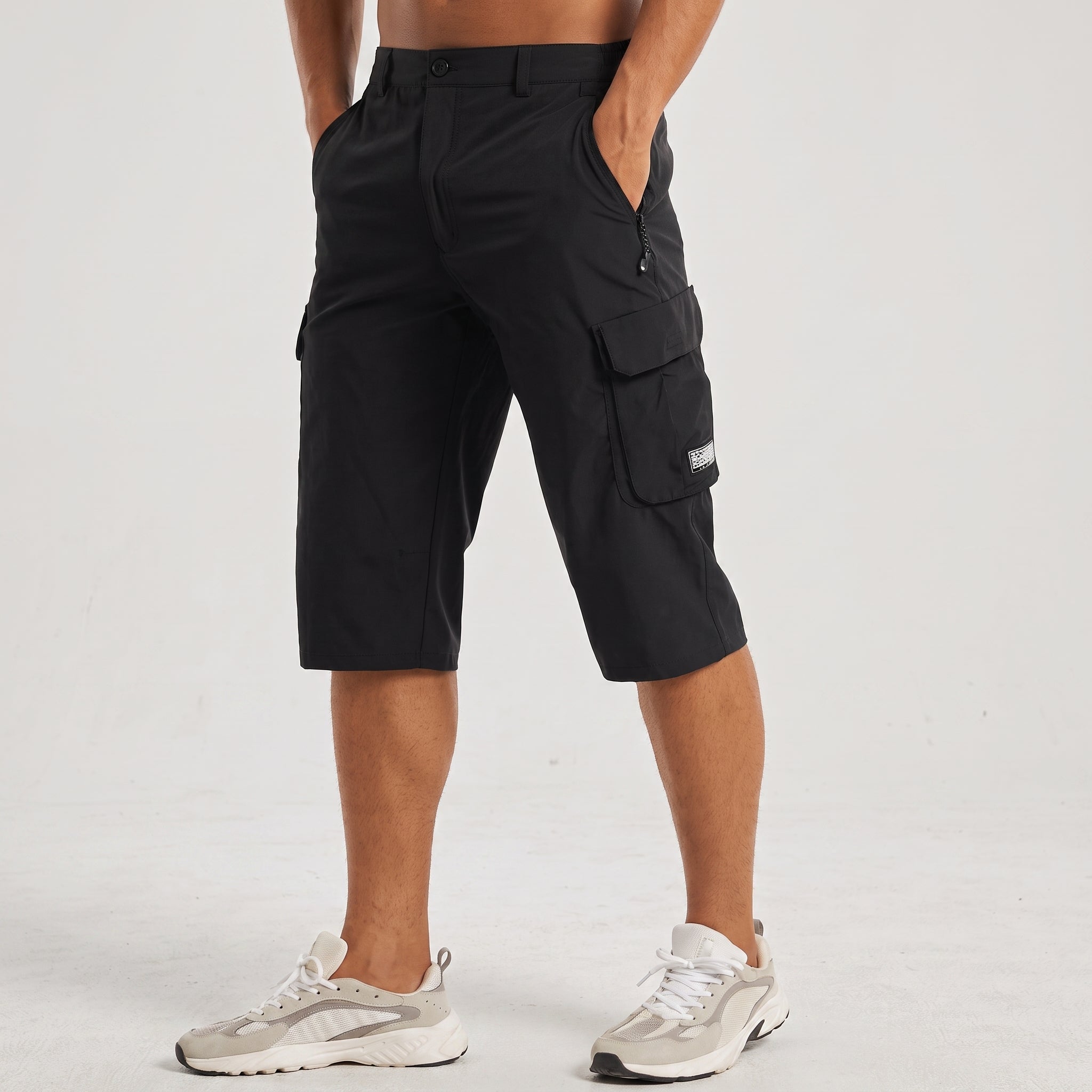 Charlie - Men's Relaxed Fit Cargo Shorts with Zip Pocket - Shorts Men - Black - Davies & Cooper