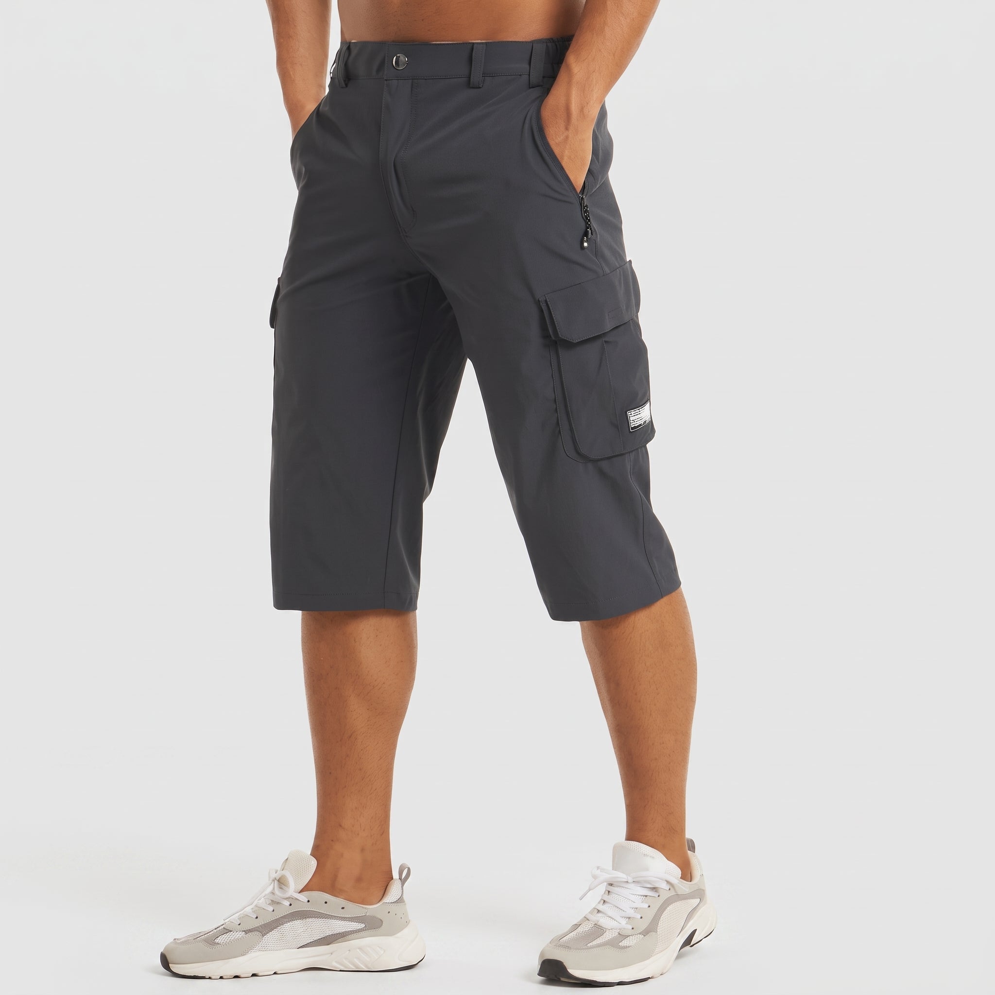 Charlie - Men's Relaxed Fit Cargo Shorts with Zip Pocket - Shorts Men - Dark Grey - Davies & Cooper