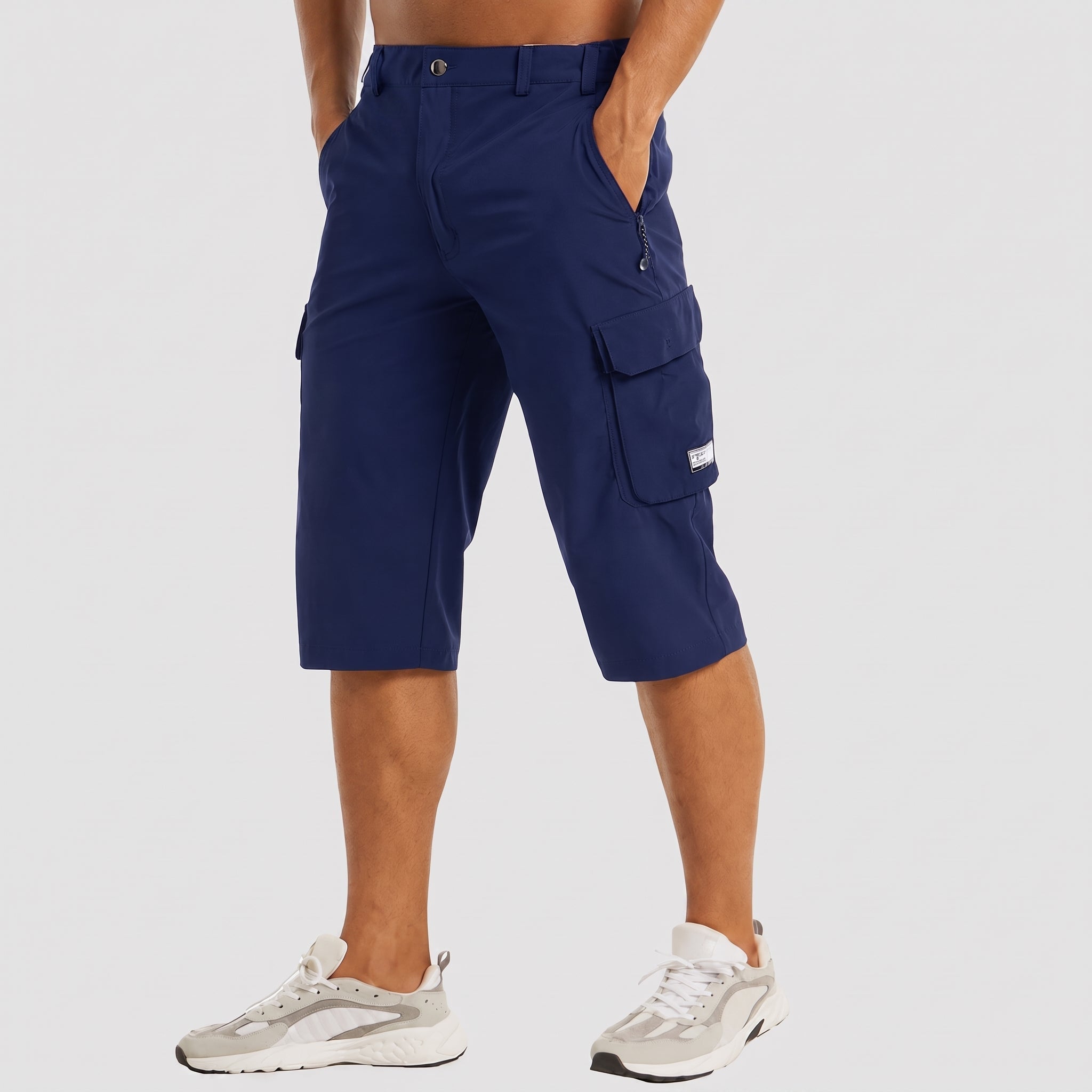 Charlie - Men's Relaxed Fit Cargo Shorts with Zip Pocket - Shorts Men - Navy Blue - Davies & Cooper