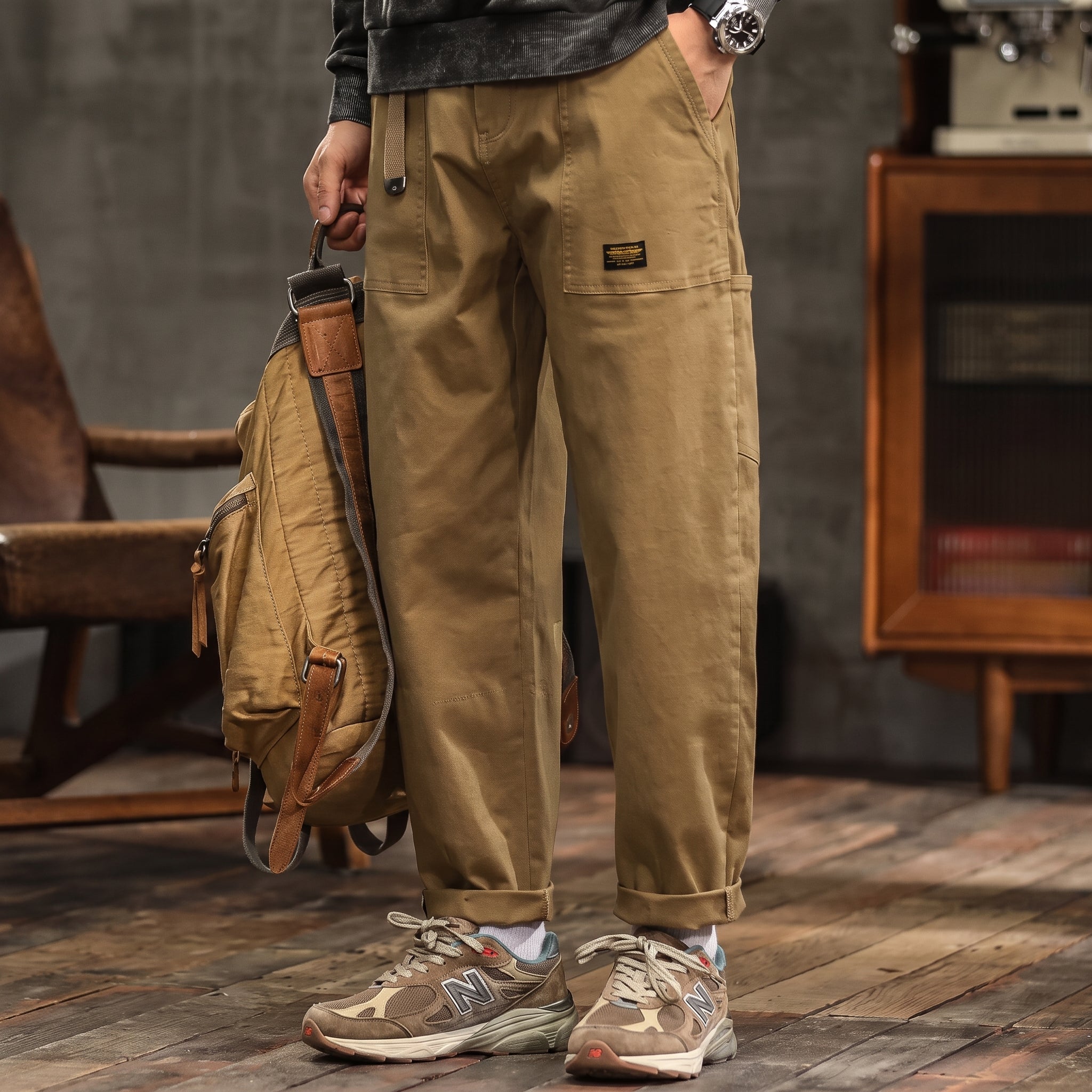 Charlie - Men's Relaxed Fit Cargo Trousers with Flap Pockets - Cargo Pants - Khaki - Davies & Cooper