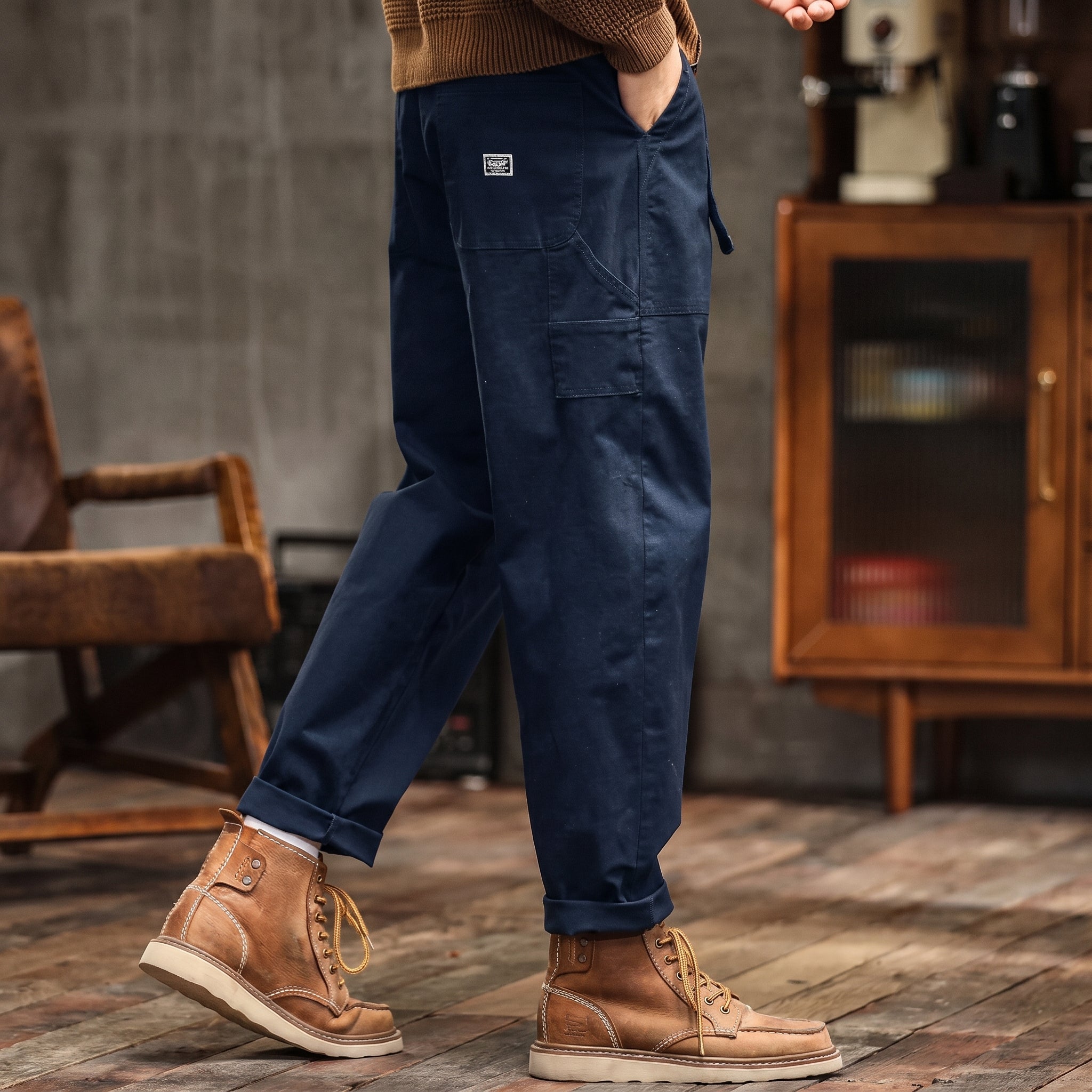 Charlie - Men's Relaxed Fit Cargo Trousers with Flap Pockets - Cargo Pants - Blue - Davies & Cooper