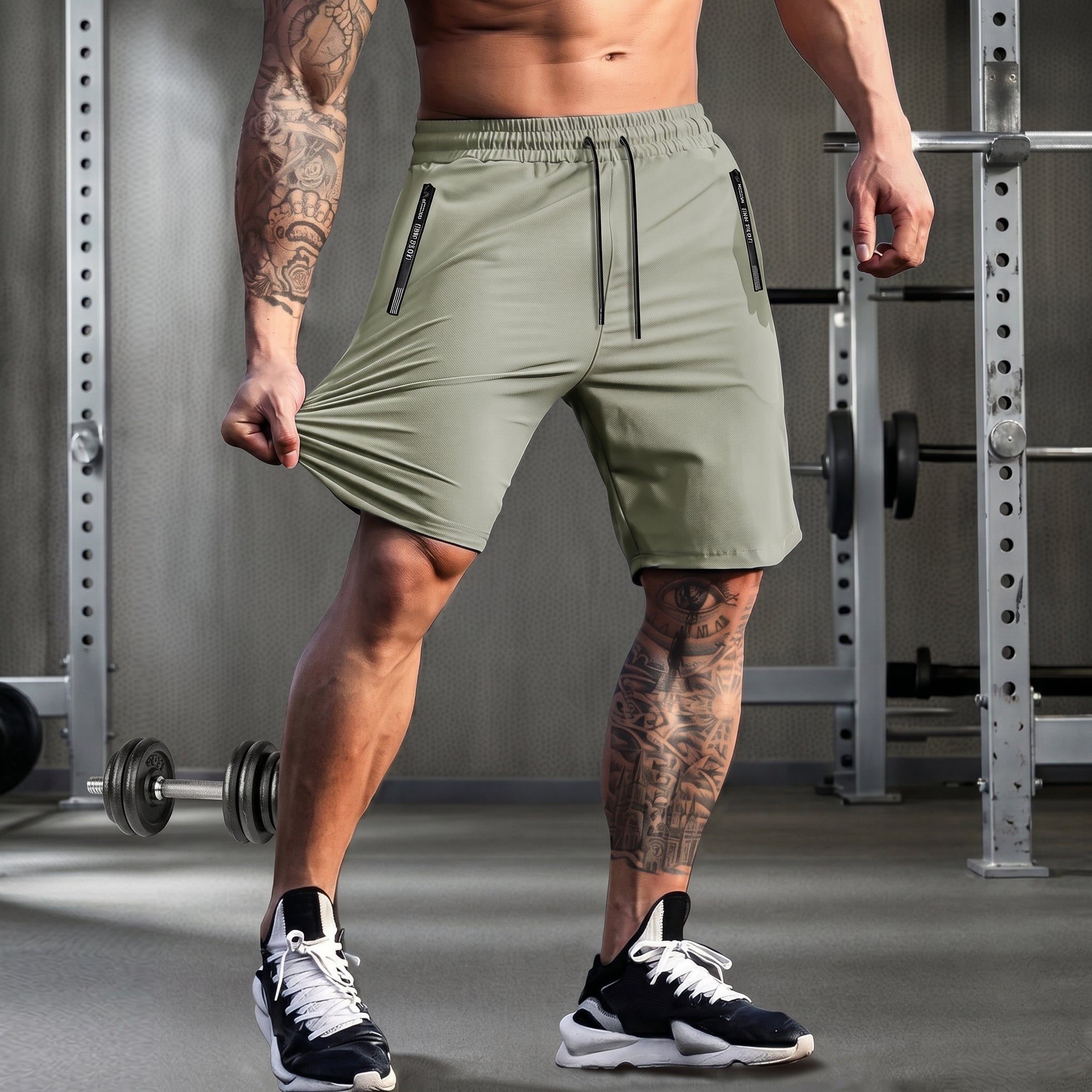 Charlie - Men's Relaxed Fit Drawstring Waist Zip Pocket Gym Shorts - Shorts - Green - Davies & Cooper