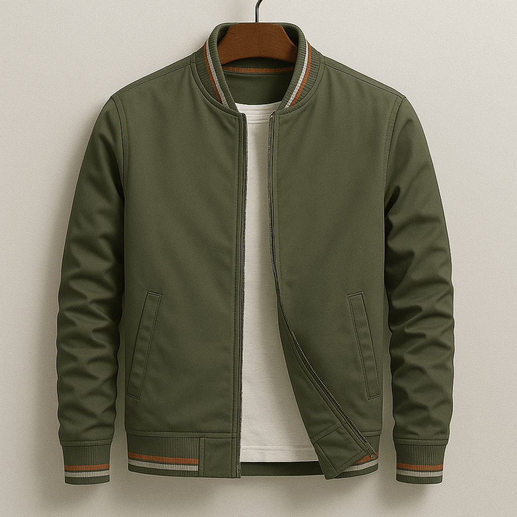 Charlie - Men's Ribbed Trim Zip-Up Bomber Jacket - Bomber Jackets - Green - Davies & Cooper
