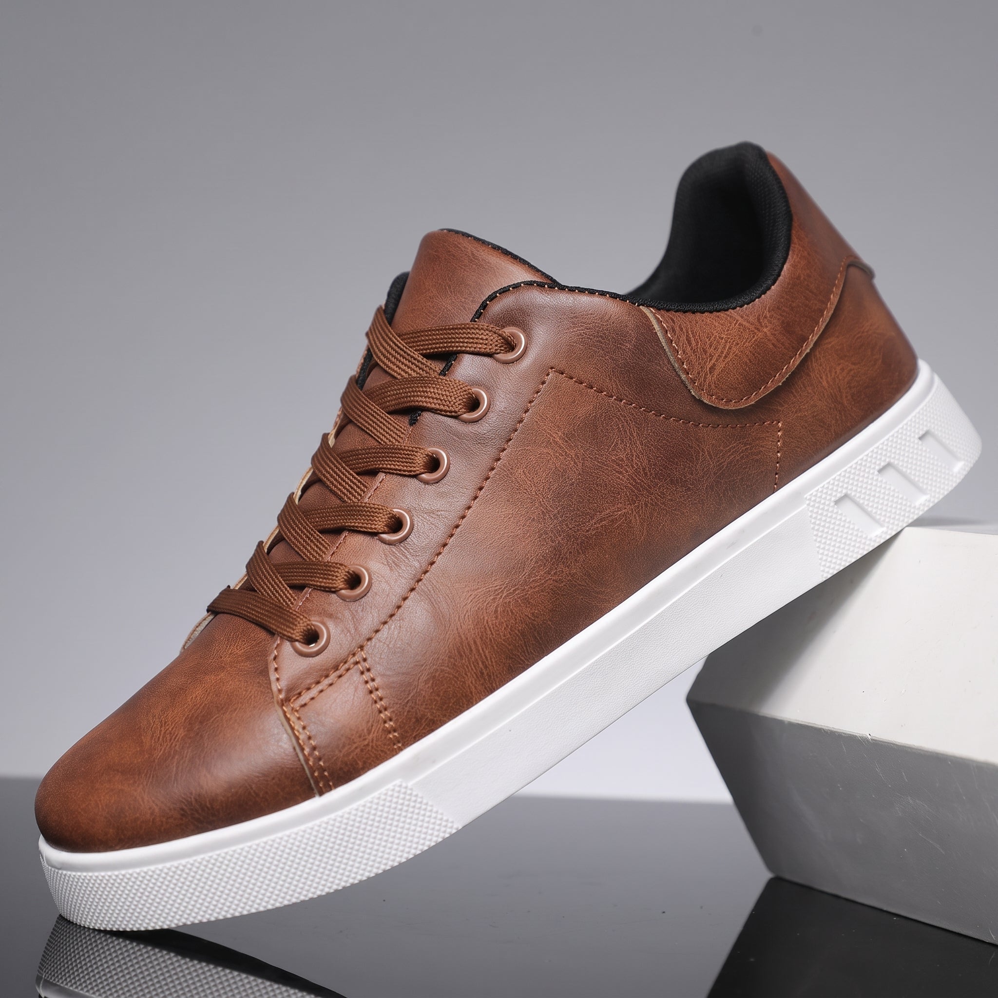Charlie - Men's Round Toe Lace-Up Trainers with Contrast Sole - Sneakers - Brown - Davies & Cooper