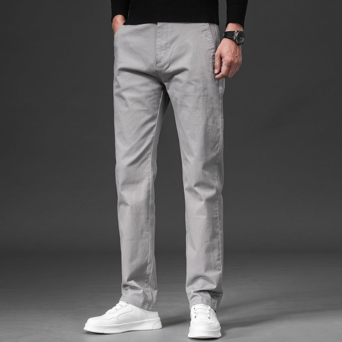 Charlie - Men's Slim Fit Straight Leg Chino Trousers - Chinos - Grey - Davies & Cooper