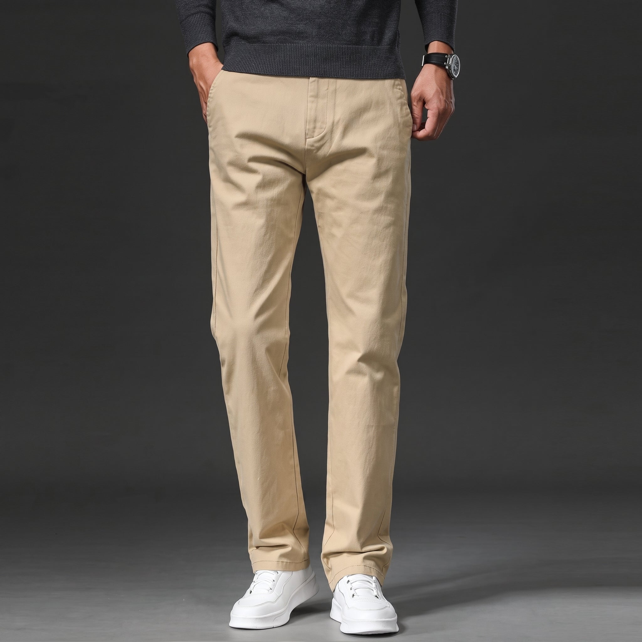 Charlie - Men's Slim Fit Straight Leg Chino Trousers - Chinos - Khaki - Davies & Cooper