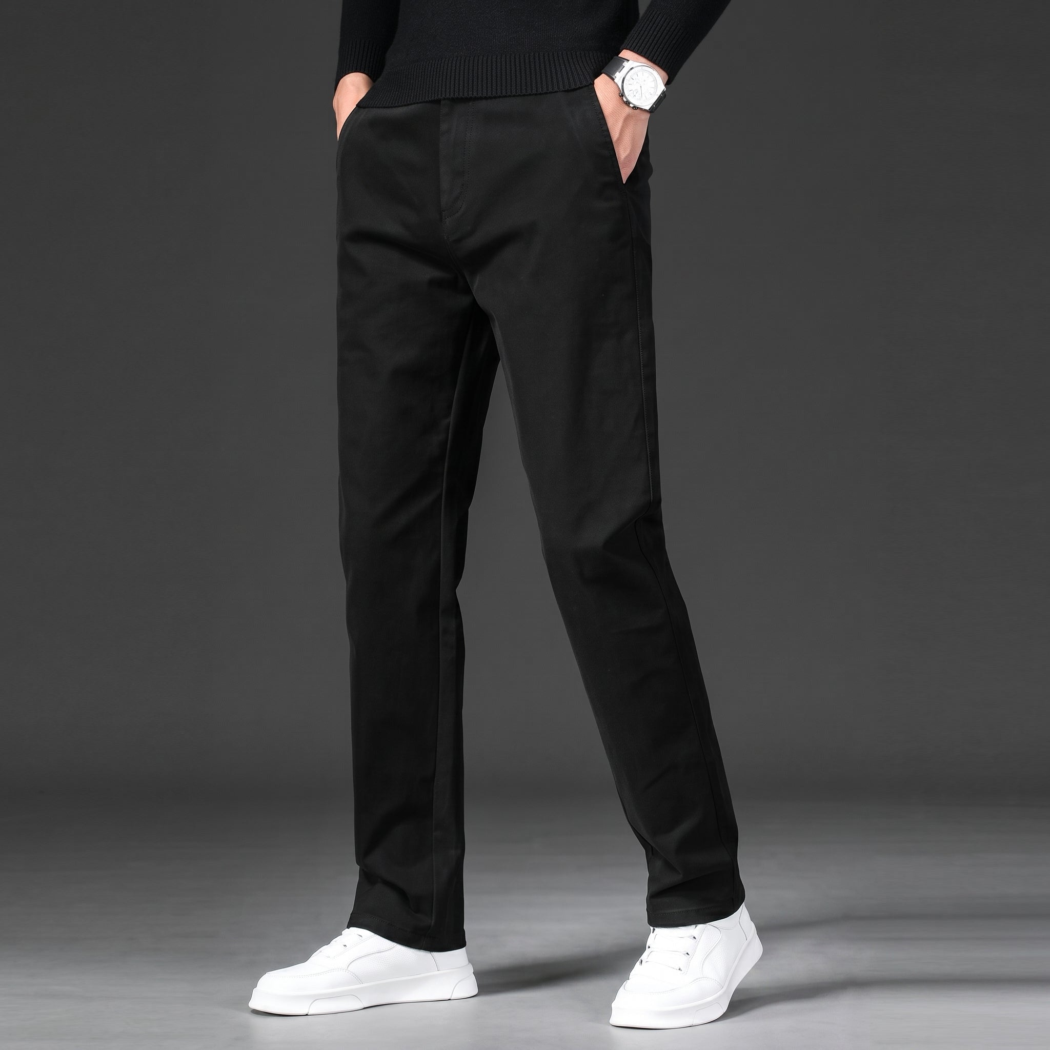 Charlie - Men's Slim Fit Straight Leg Chino Trousers - Chinos - Black - Davies & Cooper
