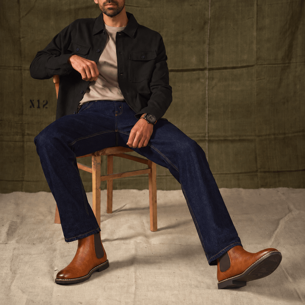 Charlie - Men's Slip-On Chelsea Boots with Stitched Detail - Boots - Black - Davies & Cooper