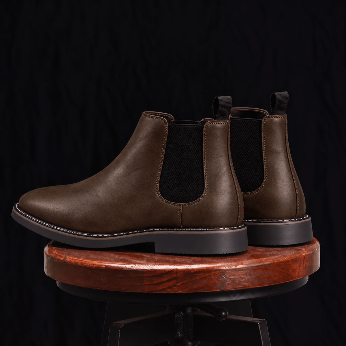 Charlie - Men's Slip-On Chelsea Boots with Stitched Detail - Boots - Black - Davies & Cooper