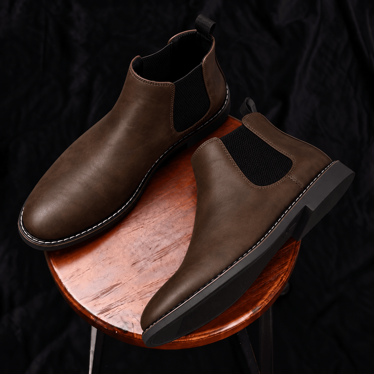 Charlie - Men's Slip-On Chelsea Boots with Stitched Detail - Boots - Black - Davies & Cooper