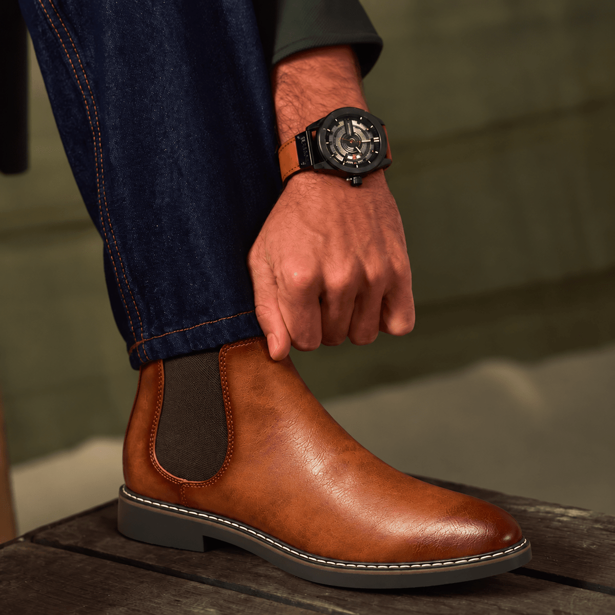 Charlie - Men's Slip-On Chelsea Boots with Stitched Detail - Boots - Black - Davies & Cooper