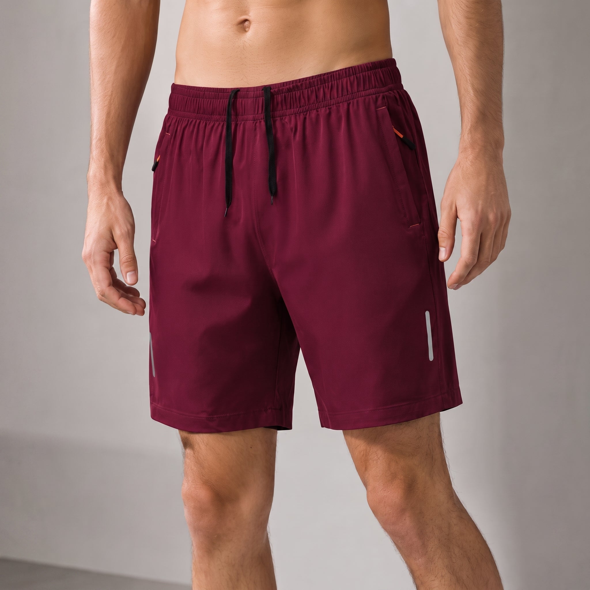 Charlie - Men's Summer Athletic Shorts with Zip Pockets - Shorts - Burgundy - Davies & Cooper