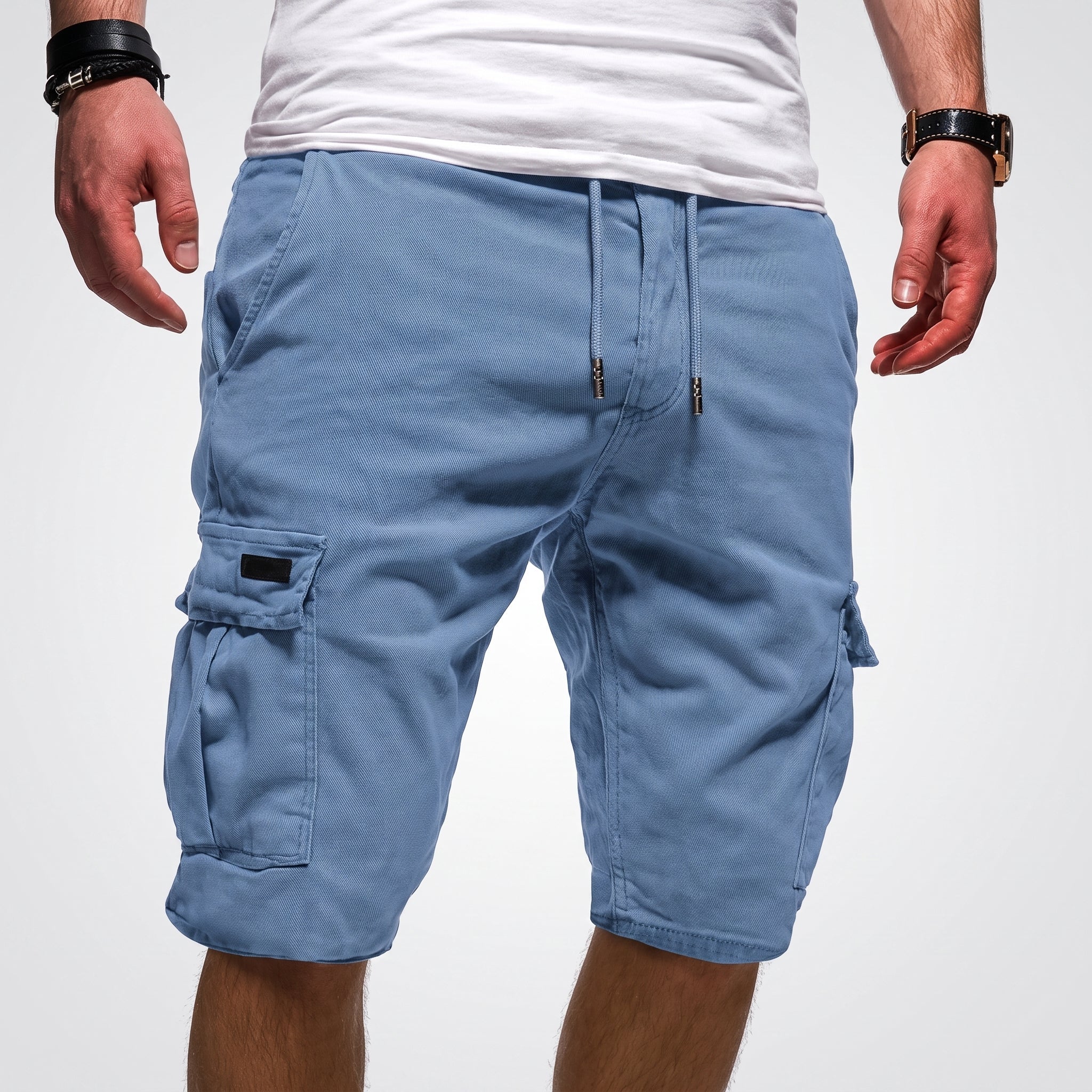 Charlie - Men's Summer Relaxed Fit Drawstring Cargo Shorts - Shorts Men - Blue - Davies & Cooper
