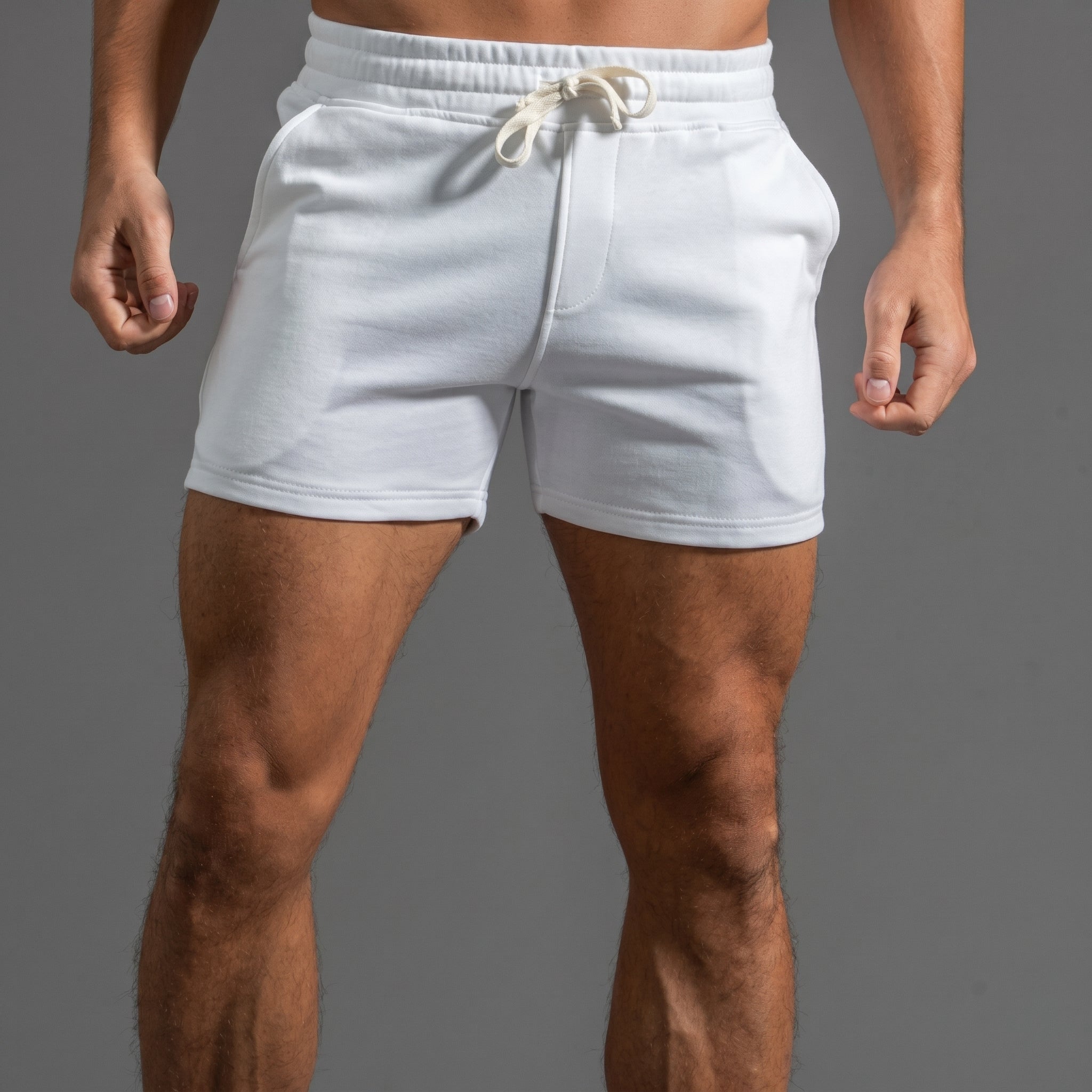 Charlie - Men's Summer Relaxed Fit Drawstring Waist Sweat Shorts - Shorts - White - Davies & Cooper