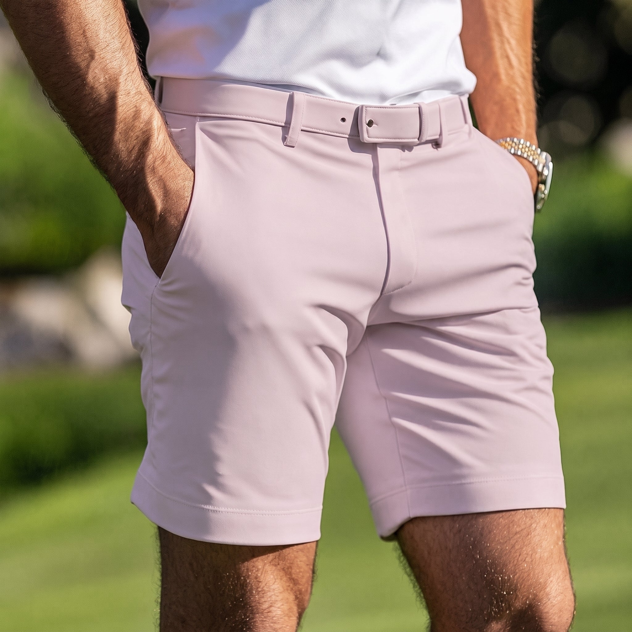 Charlie - Men's Summer Slim Fit Flat Front Chino Shorts - Shorts - Lavander - Davies & Cooper