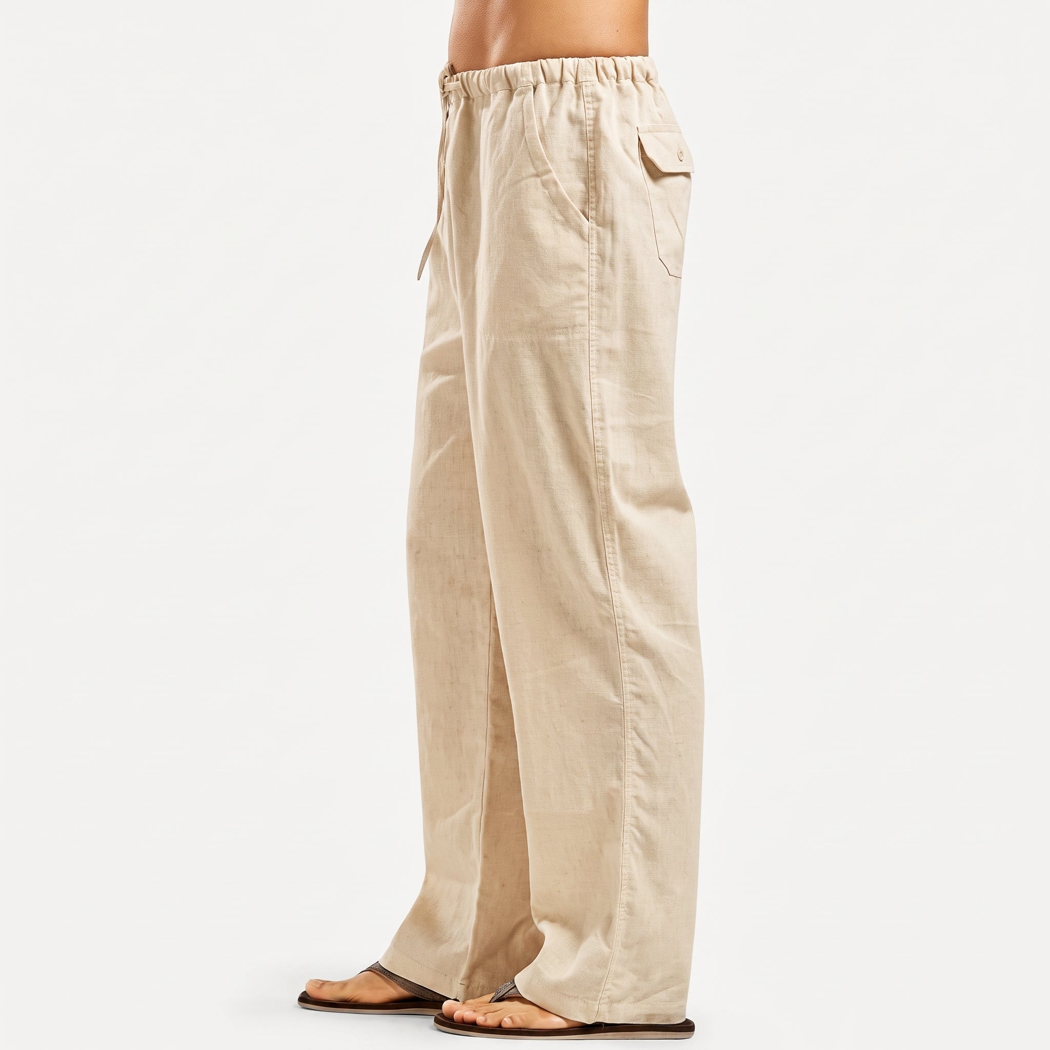 Charlie - Men's Summer Straight Leg Drawstring Trousers - Men pants - Khaki - Davies & Cooper