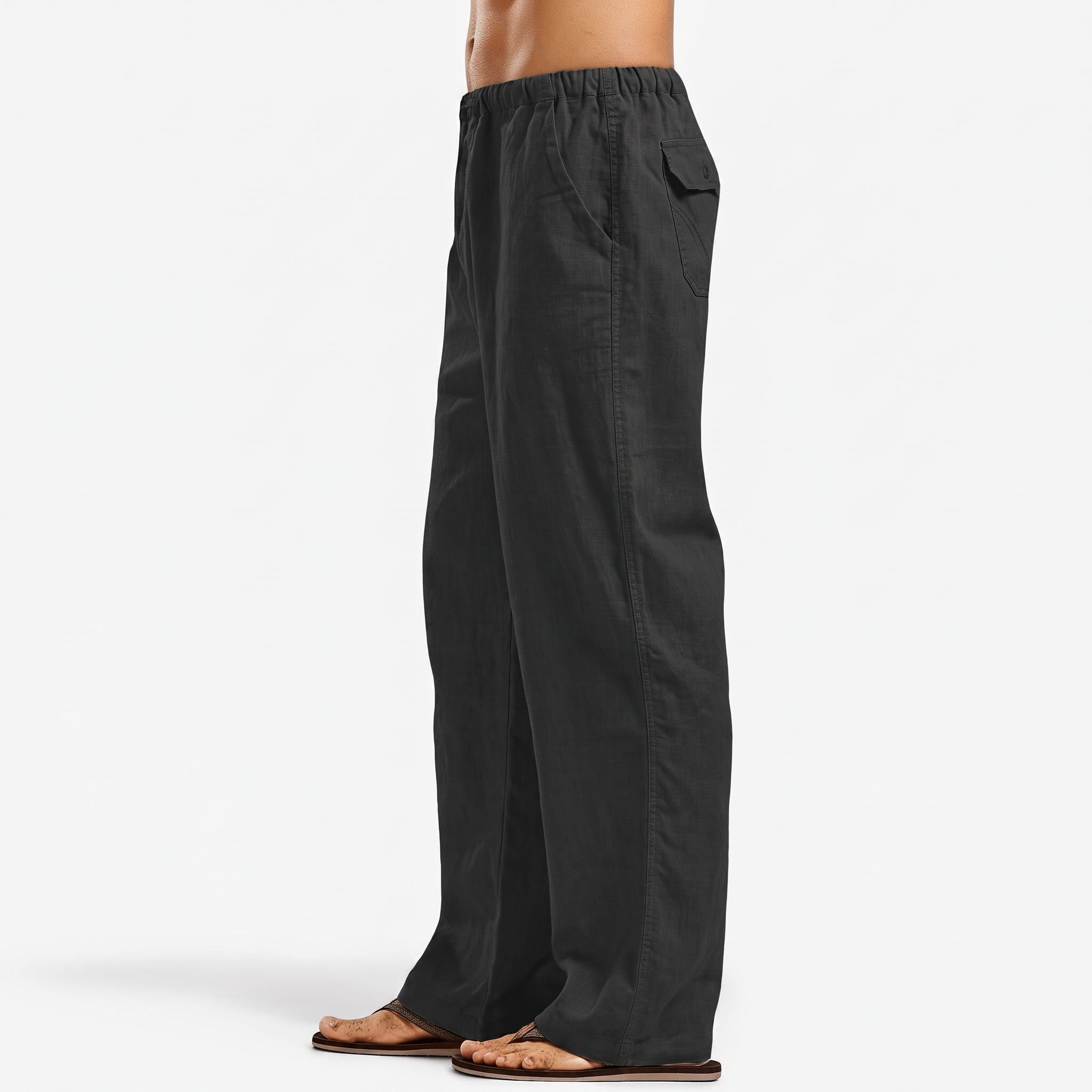 Charlie - Men's Summer Straight Leg Drawstring Trousers - Men pants - Black - Davies & Cooper
