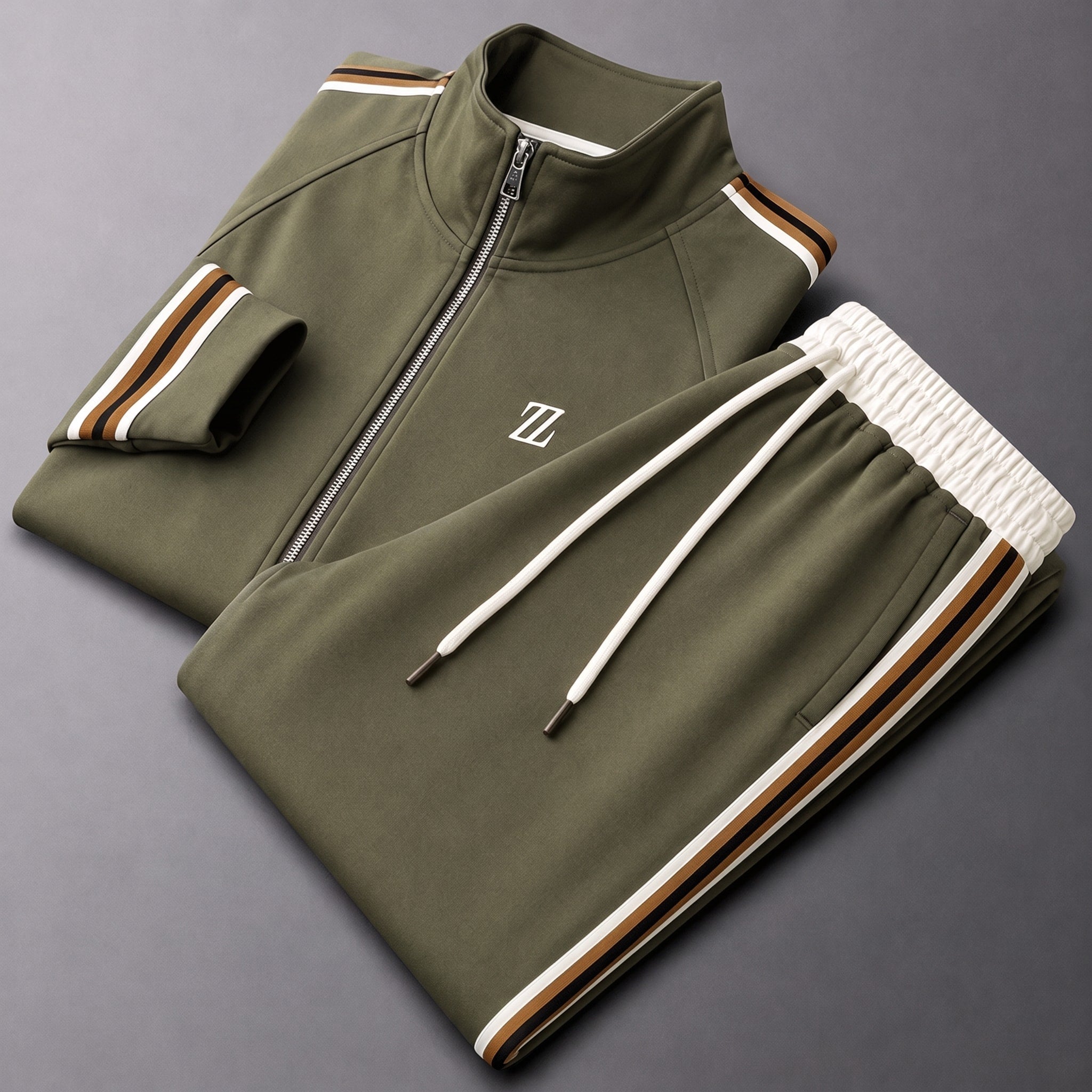 Charlie - Men's Zip-Up Tracksuit Set with Striped Panel Detail - Outfit Sets - Mint Green - Davies & Cooper