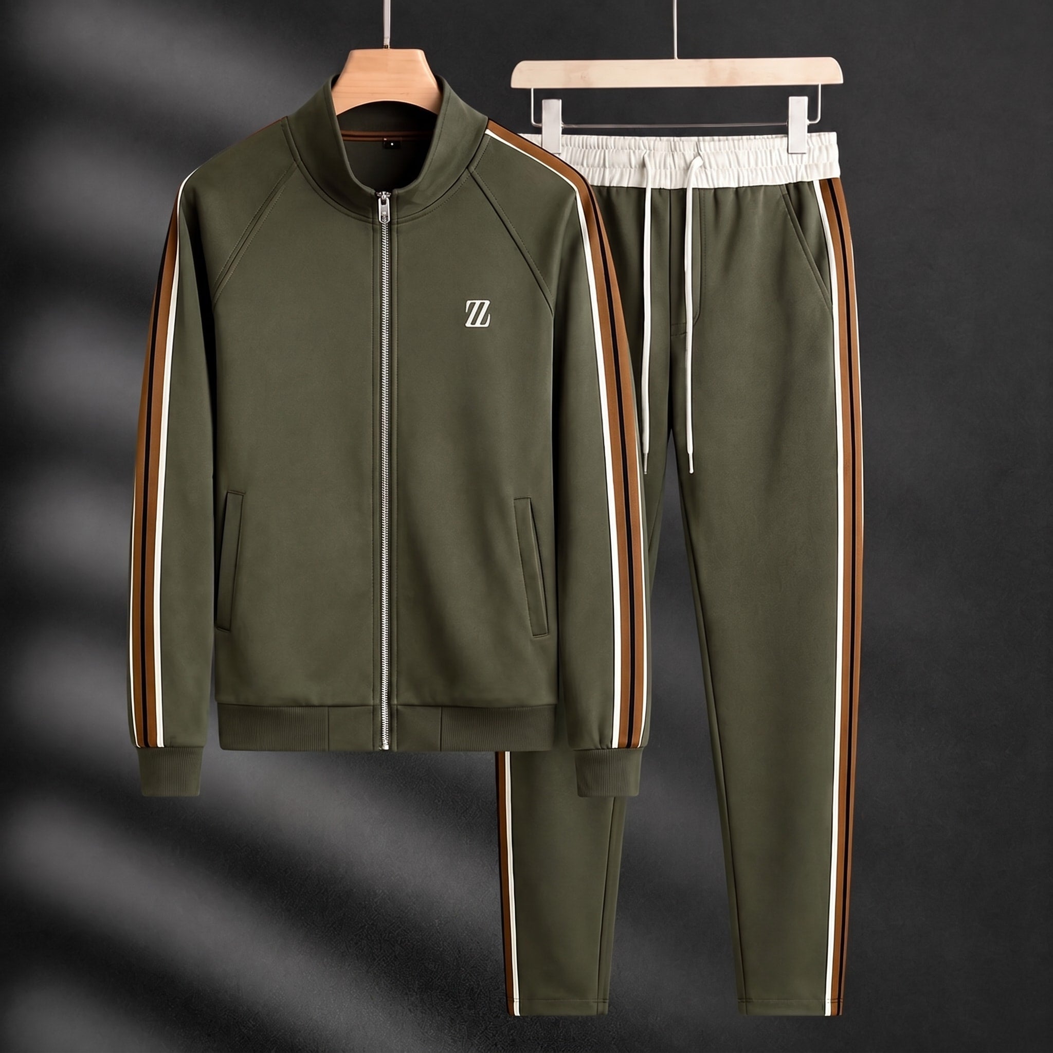 Charlie - Men's Zip-Up Tracksuit Set with Striped Panel Detail - Outfit Sets - Mint Green - Davies & Cooper