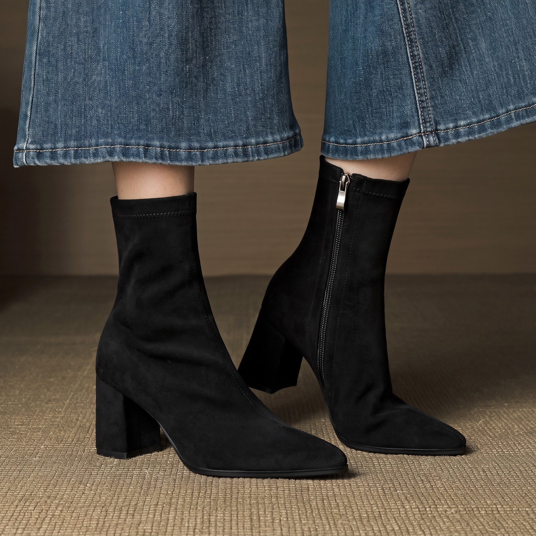 Charlotte - Women's Block Heel Ankle Boots with Pointed Toe - Boots - Black - Davies & Cooper