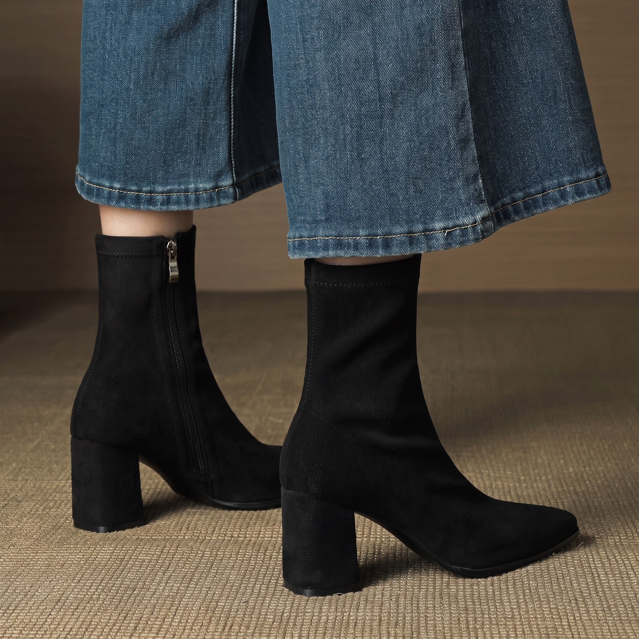 Charlotte - Women's Block Heel Ankle Boots with Pointed Toe - Boots - Black - Davies & Cooper