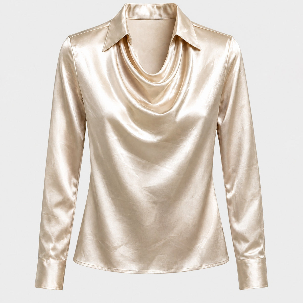 Charlotte - Women's Cowl Neck Blouse with Draped Collar - Blouses - Beige - Davies & Cooper