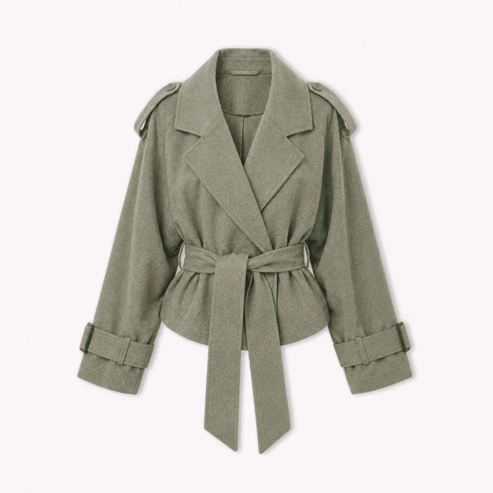 Charlotte - Women's Cropped Trench Coat with Belted Waist - Trench Coats - Green - Davies & Cooper