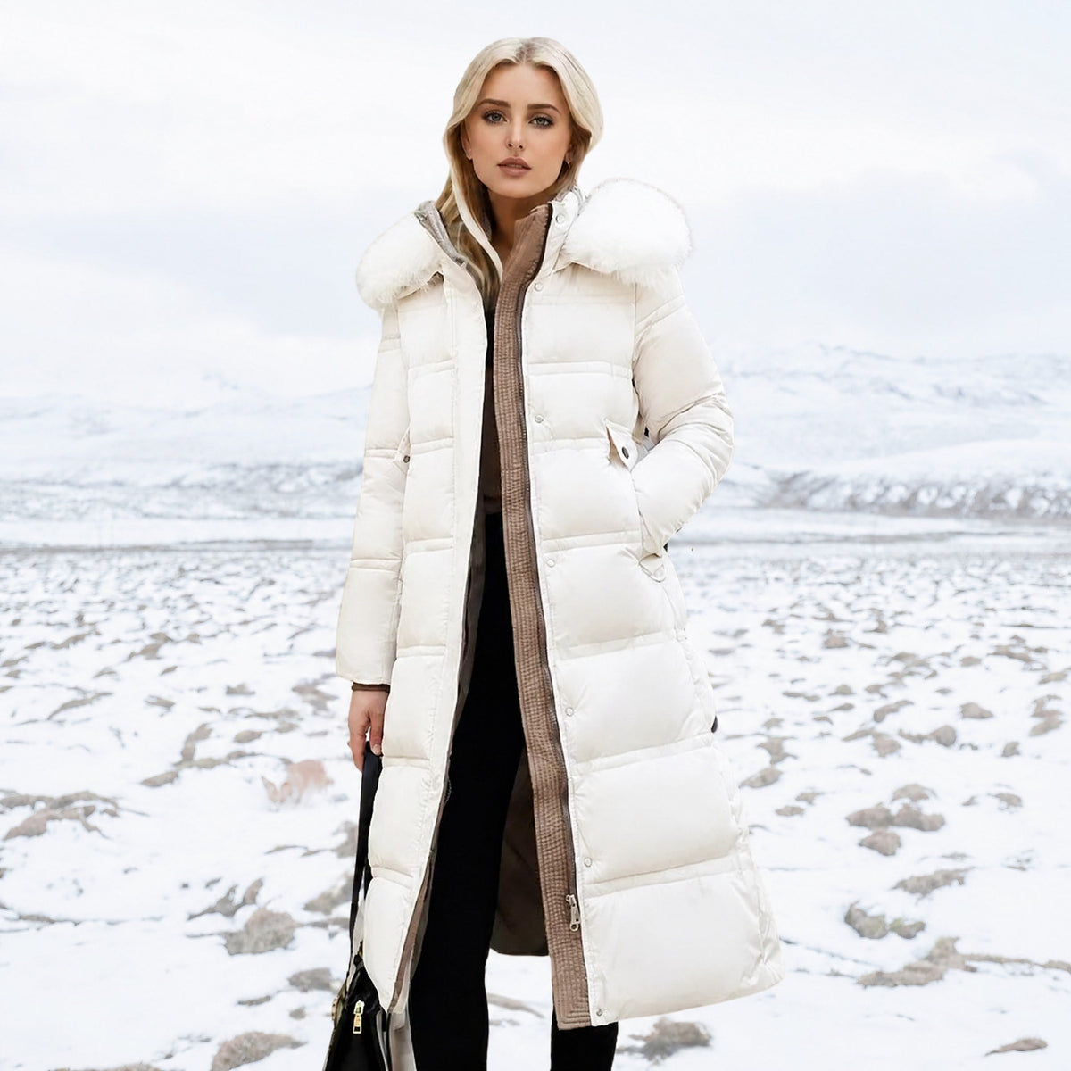 Charlotte - Women's Longline Belted Parka with Faux Fur Hood - Parkas - Light Blue - Davies & Cooper
