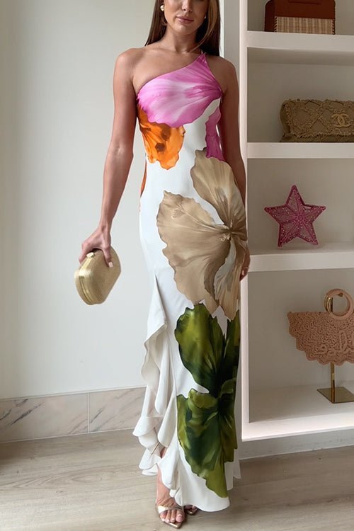 Rosie - Women's Summer Floral Strapless Maxi Dress with Ruffle Hem