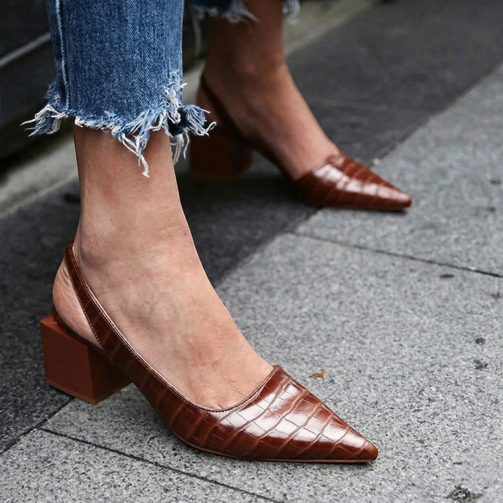 Charlotte - Women's Pointed Toe Slingback Heels - Heels - Dark Brown - Davies & Cooper