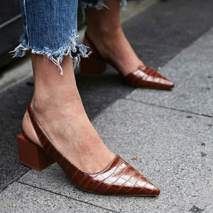 Charlotte - Women's Pointed Toe Slingback Heels - Heels - Dark Brown - Davies & Cooper