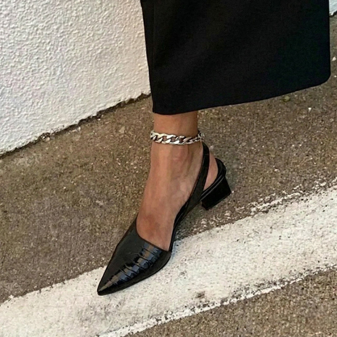 Charlotte - Women's Pointed Toe Slingback Heels - Heels - Black - Davies & Cooper