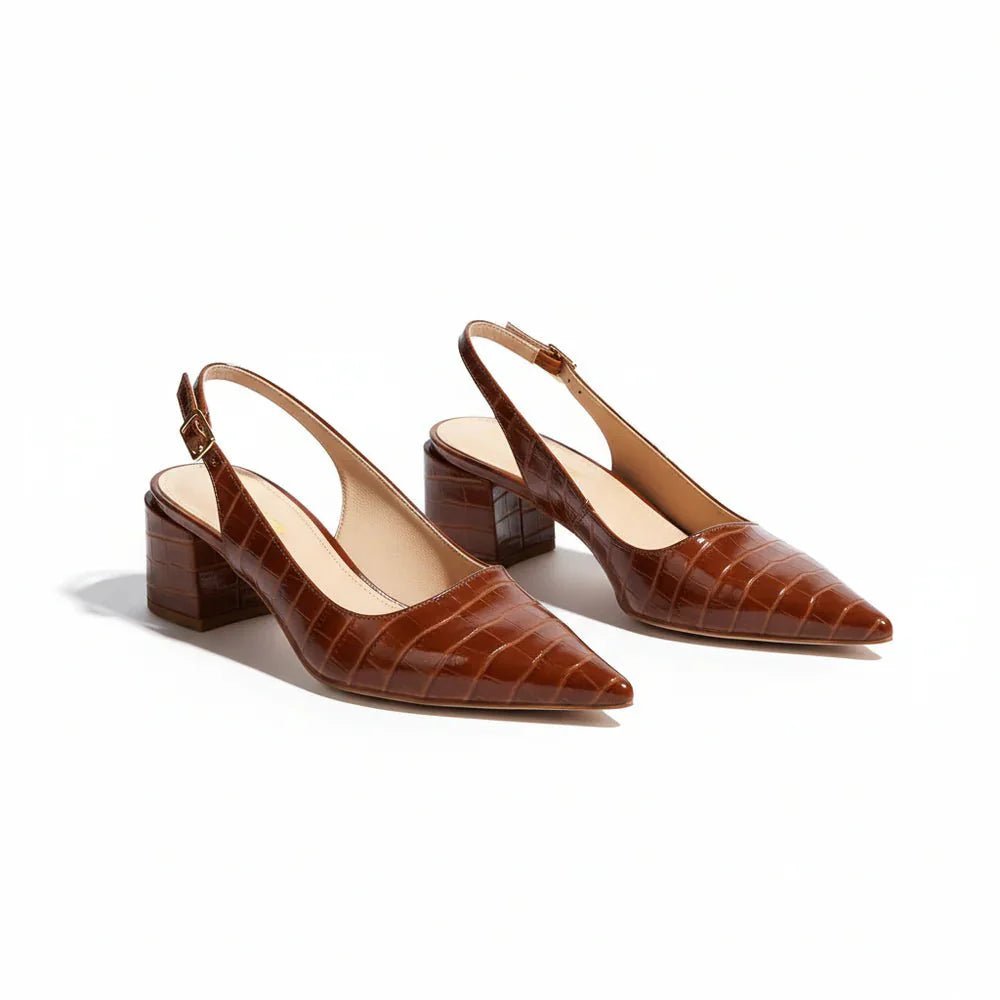 Charlotte - Women's Pointed Toe Slingback Heels - Heels - Dark Brown - Davies & Cooper