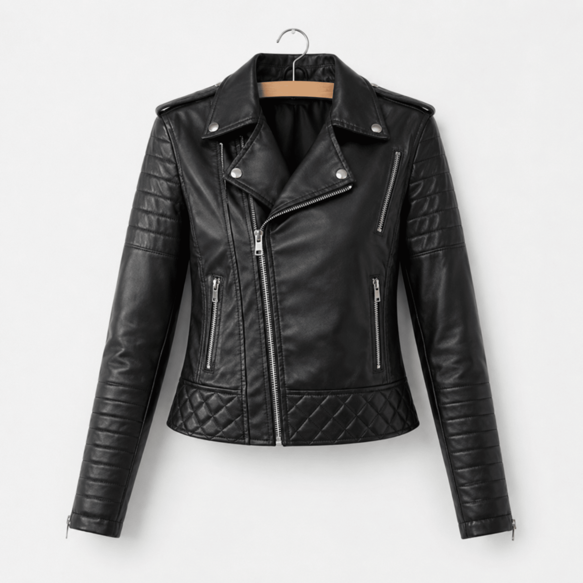 Charlotte - Women's Quilted Biker Jacket with Zip Detailing - Motorcycle Outerwear - Black - Davies & Cooper