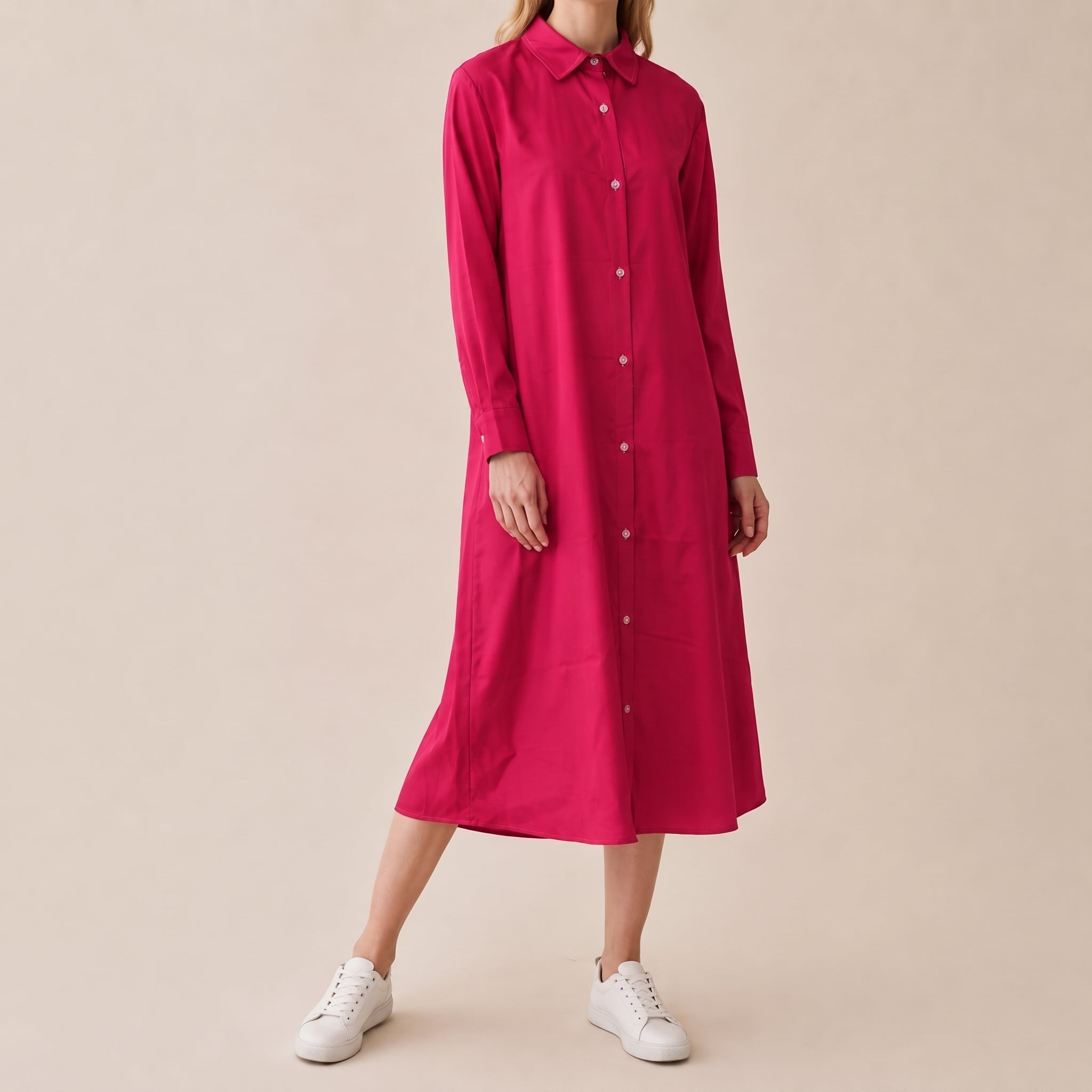 Charlotte - Women's Summer Button-Down Shirt Midi Dress - Dresses - Rose Red - Davies & Cooper