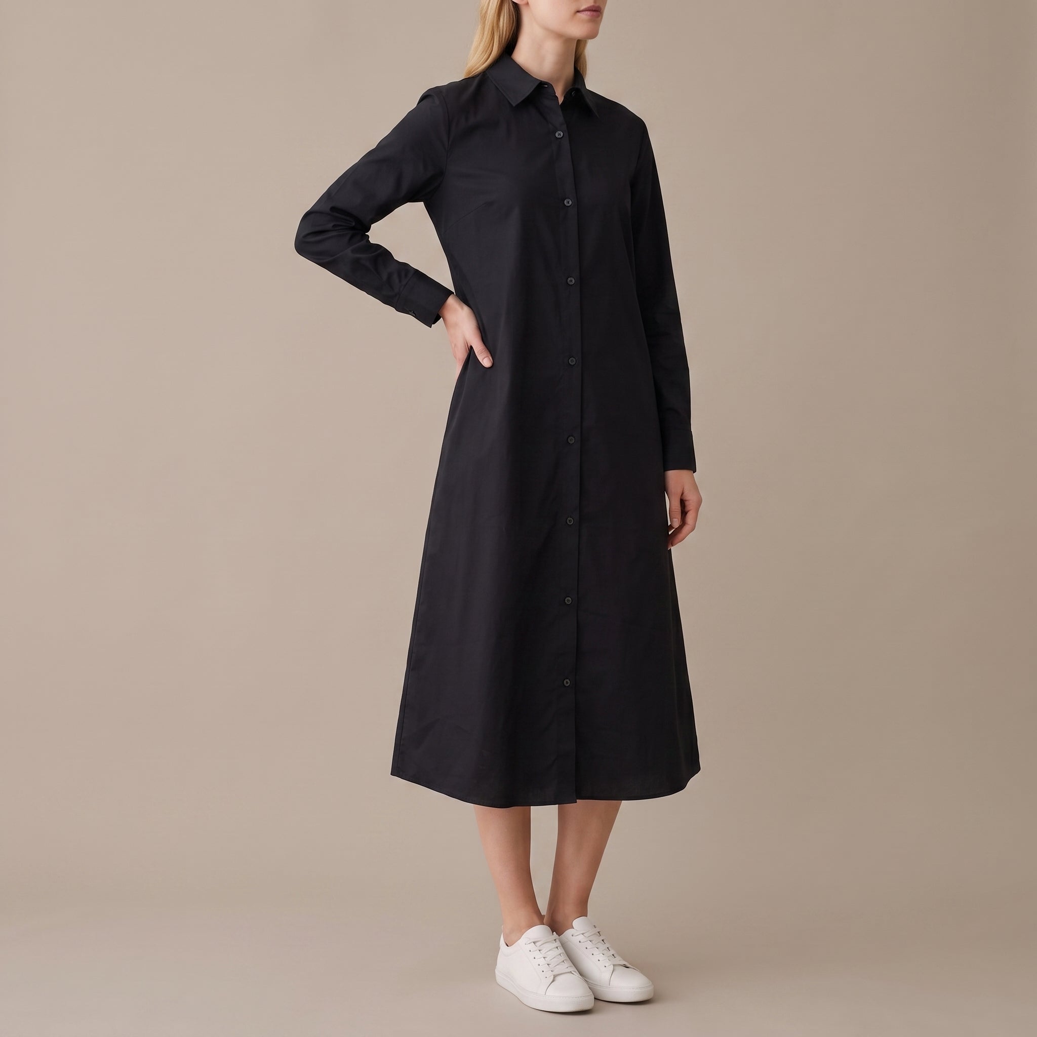 Charlotte - Women's Summer Button-Down Shirt Midi Dress - Dresses - Black - Davies & Cooper