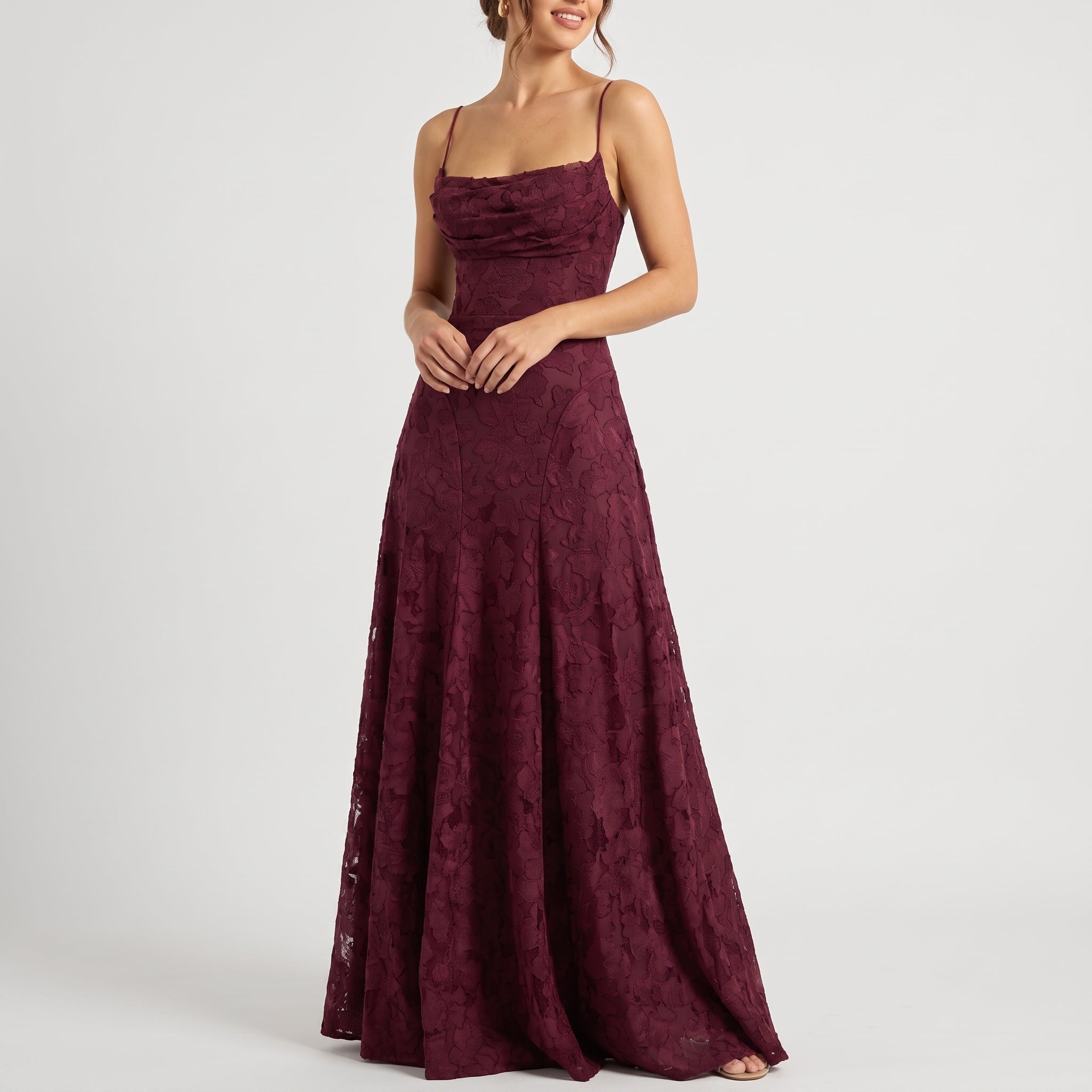 Charlotte - Women's Wedding Guest Spaghetti Strap Maxi Dress - Maxi Dress - Burgundy - Davies & Cooper