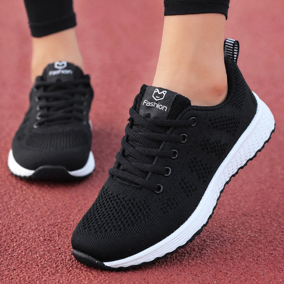 Chloe - Women's Lightweight Low-Top Lace-Up Trainers - Sneakers - Black - Davies & Cooper