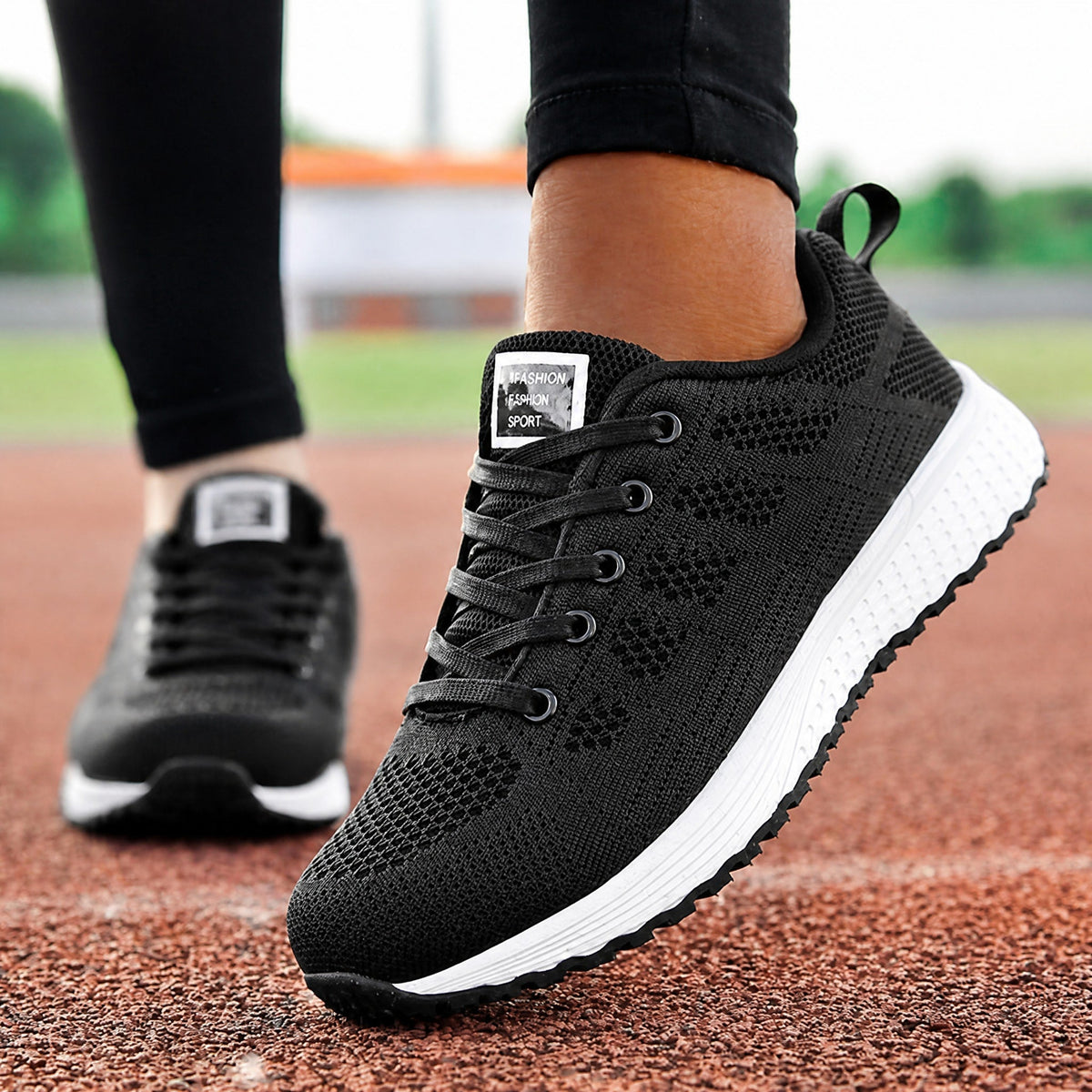 Chloe - Women's Lightweight Low-Top Lace-Up Trainers - Sneakers - Black - Davies & Cooper