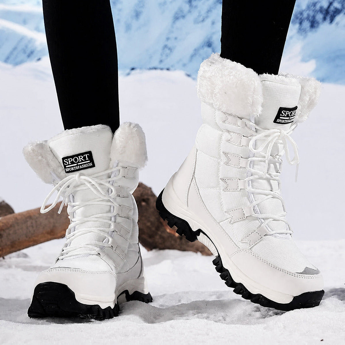 Chloe - Women's Waterproof Faux Fur Trim Chunky Sole Snow Boots - Boots - White - Davies & Cooper