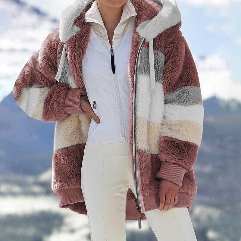Christa – Oversized Hooded Jacket with Colour Block Design - Coats & Jackets - Red - Davies & Cooper