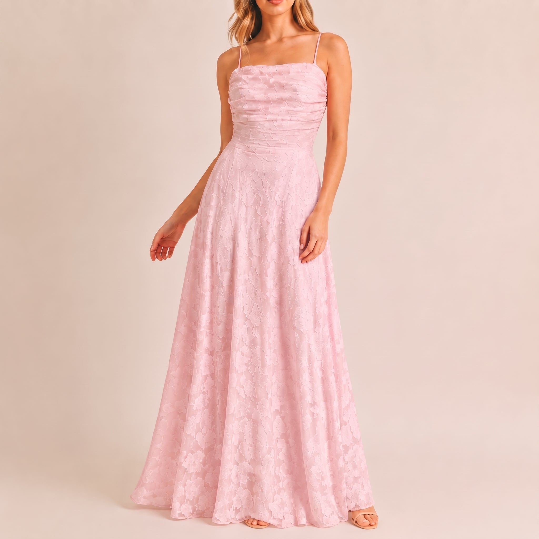 Clara - Women's Evening Floral Ruched Floral Midi Dress - Dresses - Pink - Davies & Cooper