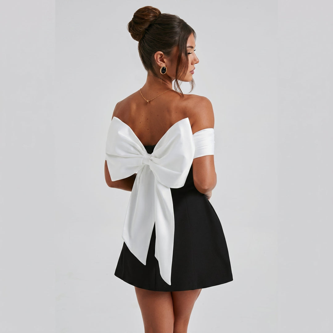 Clara - Women's Off - Shoulder Bow Back Party Mini Dress - Mini Dress - Black - Davies & Cooper
