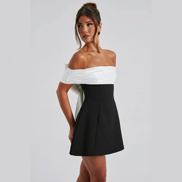 Clara - Women's Off - Shoulder Bow Back Party Mini Dress - Mini Dress - Black - Davies & Cooper