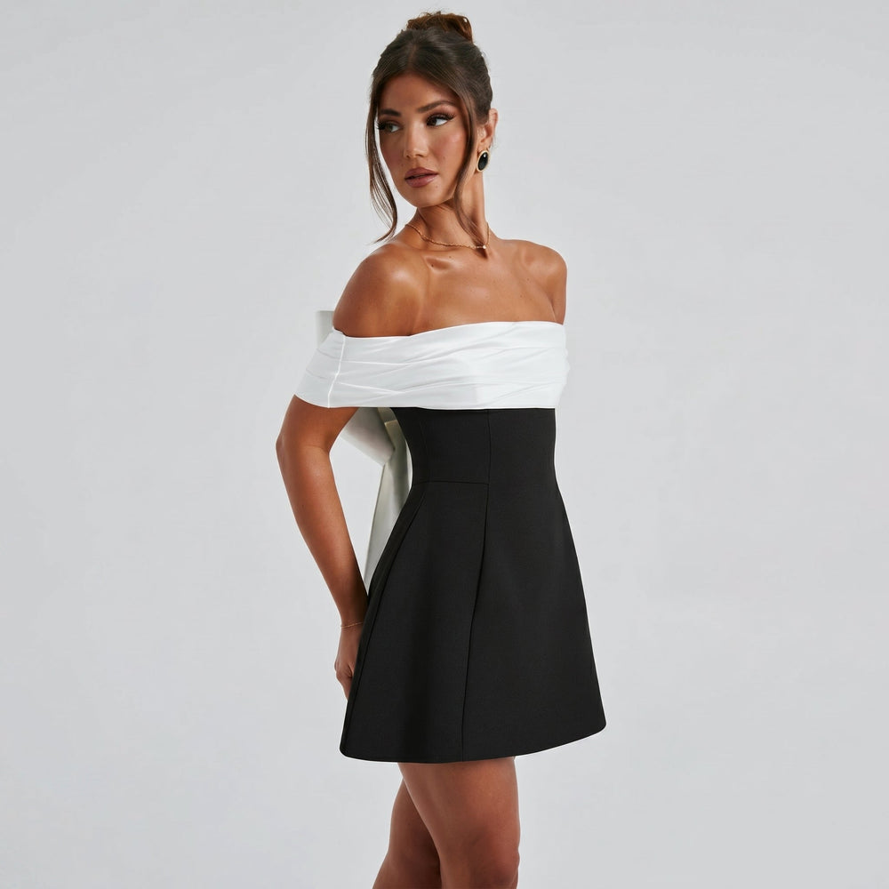 Clara - Women's Off - Shoulder Bow Back Party Mini Dress - Mini Dress - Black - Davies & Cooper