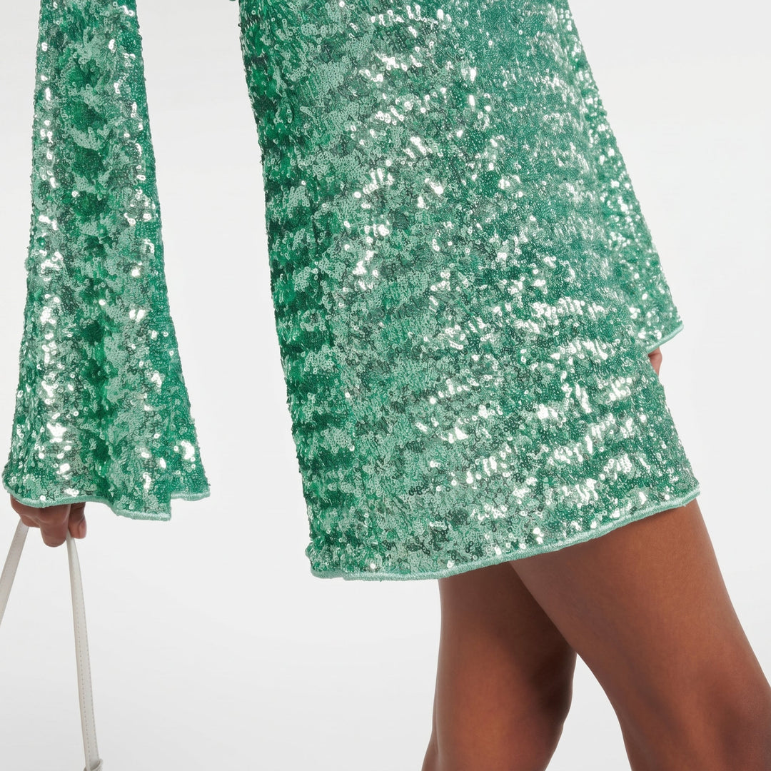 Clara - Women's Party Sequin Plunge Neck Mini Dress - Dress - Green - Davies & Cooper