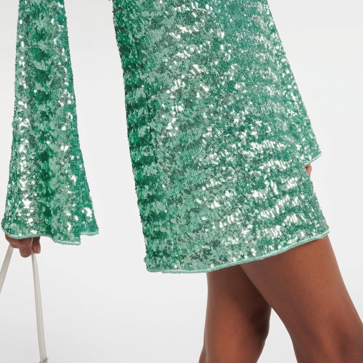 Clara - Women's Party Sequin Plunge Neck Mini Dress - Dress - Green - Davies & Cooper