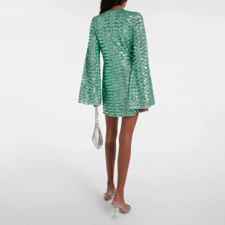 Clara - Women's Party Sequin Plunge Neck Mini Dress - Dress - Green - Davies & Cooper