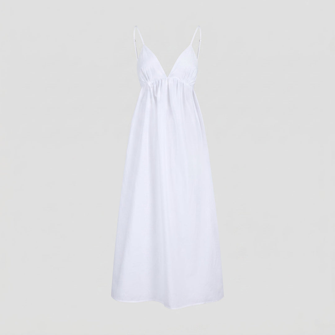 Clara - Women's Summer Backless Midi Dress - Dresses - White - Davies & Cooper