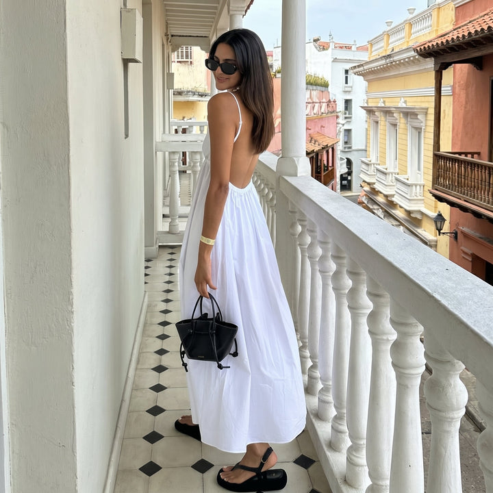 Clara - Women's Summer Backless Midi Dress - Dresses - White - Davies & Cooper